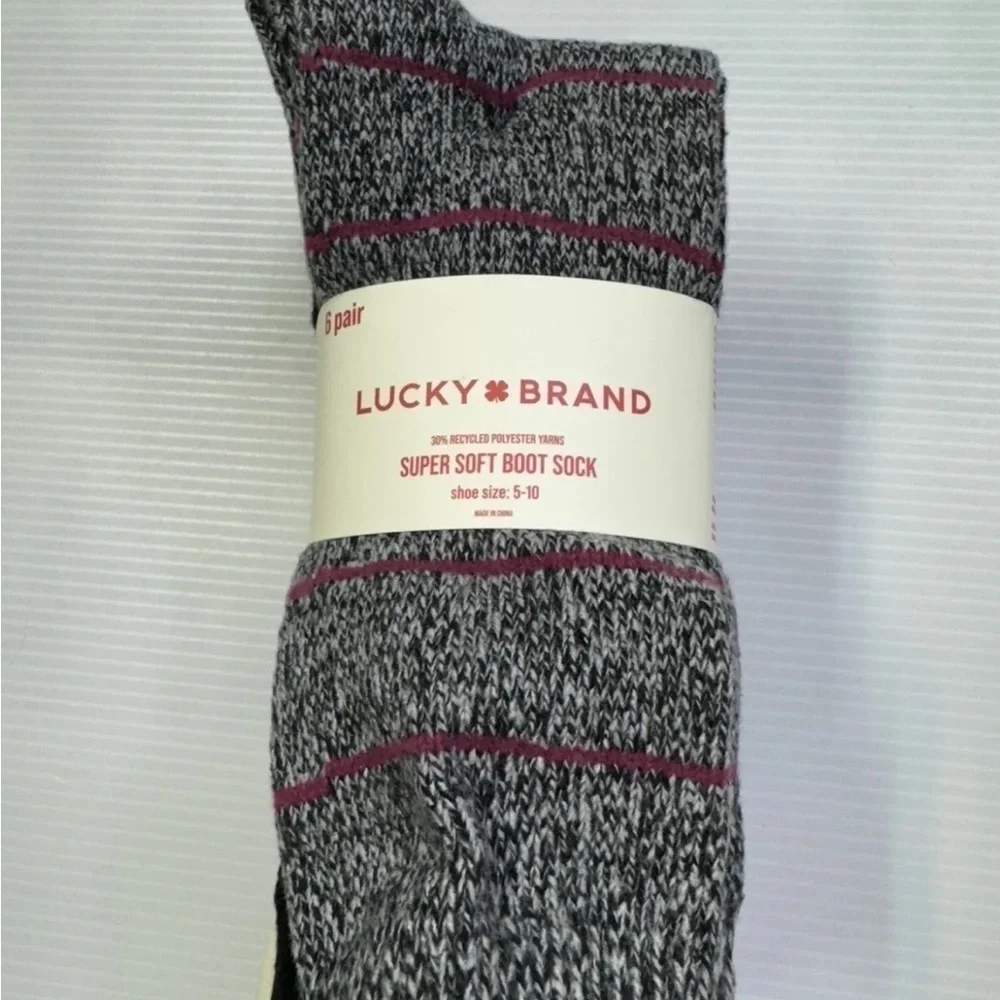 Lucky Brand Womens Pack of 6 Super Soft Boot Socks Size 5-10 Multi-Color